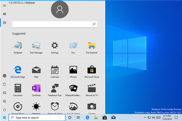 微軟誤推送Windows 10內部版本18947：全新開始菜單