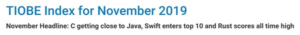 TIOBE編程語言2019年11月榜單：C非常接近Java，指數僅差0.2%