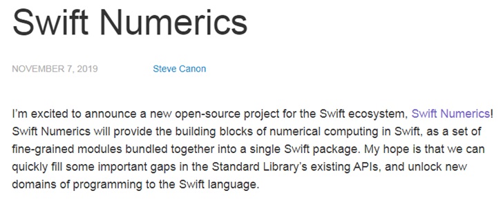 蘋果發布Swift的數學計算項目：Swift Numerics