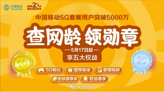 2020年中國移動“查網齡”活動來了：50G 暢玩流量包，鉆石勛章寬帶提速至 1000 M