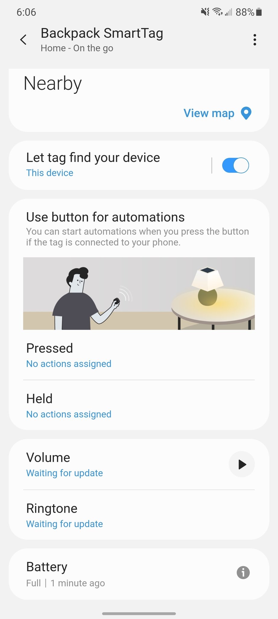 三星 SmartTag 藍(lán)牙追蹤器可用于操控智能家居設(shè)備，其按鈕可以開關(guān)燈光