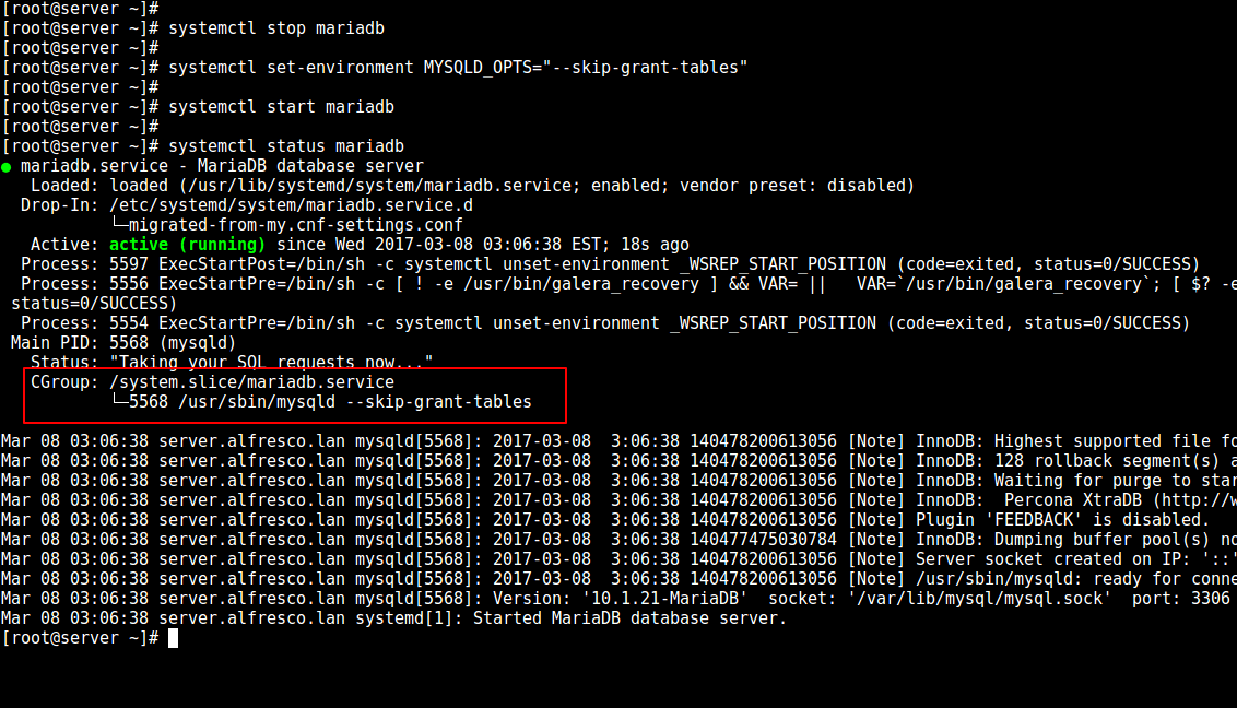 詳解如何在Linux中重置MySQL或者M(jìn)ariaDB的root密碼