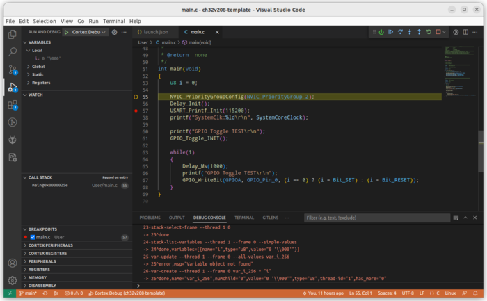 沁恒 CH32V208(三): CH32V208 Ubuntu22.04 Makefile VSCode環境配置