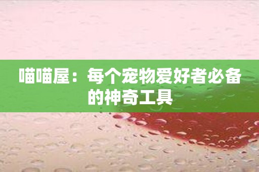 喵喵屋：每個(gè)寵物愛好者必備的神奇工具